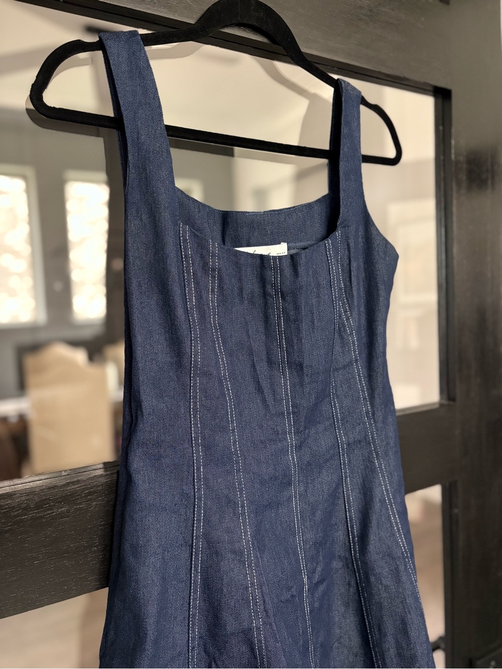 Petal & Pup Callum Denim Midi Dress Blue A-Line Pockets Contrast Stitch Medium - Picture 6 of 14